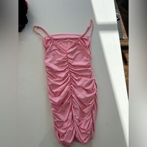 Pink Ruched Spaghetti Strap Dress